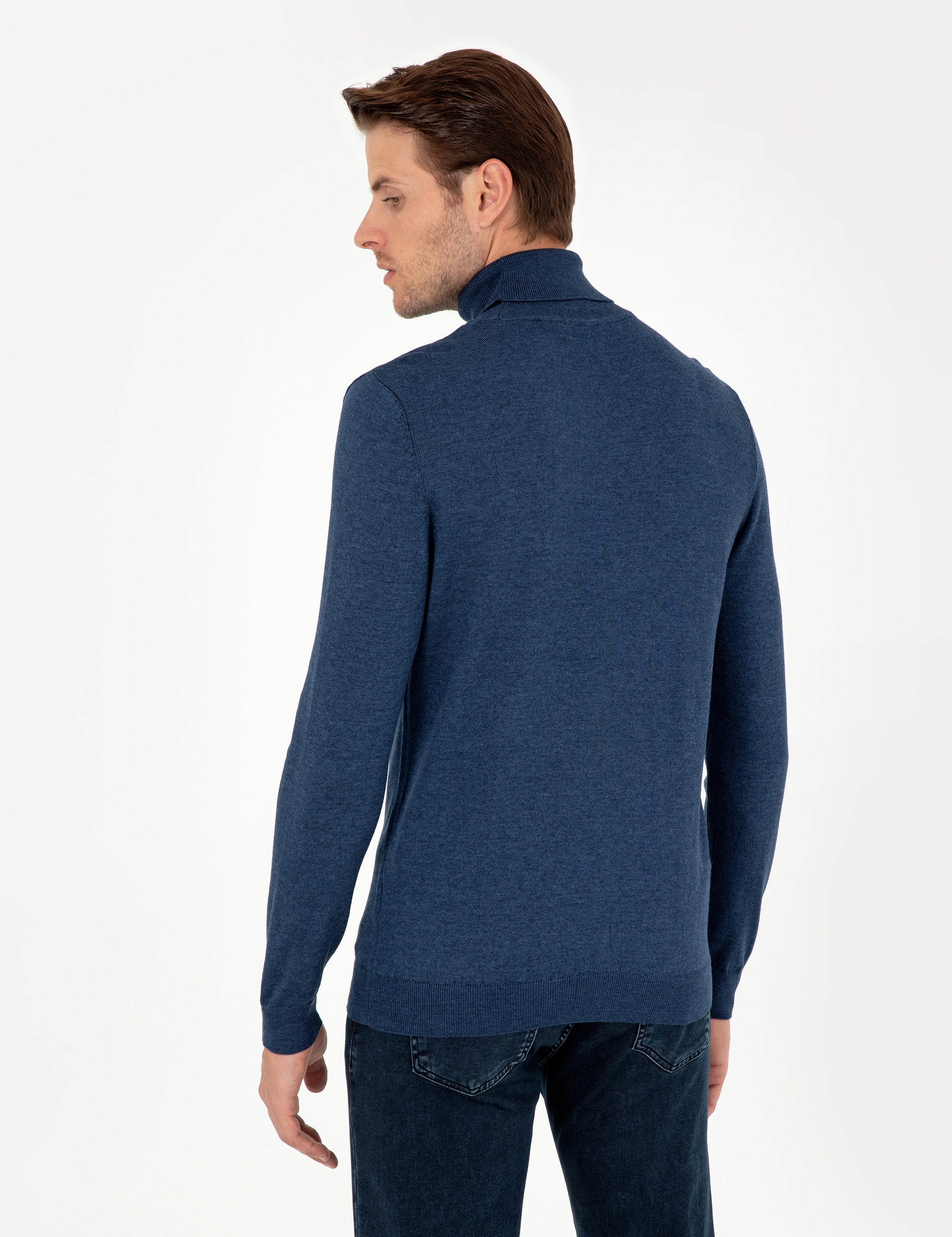 İndigo Melanj Slim Fit Balıkçı Yaka Basic Triko Kazak - Image 5