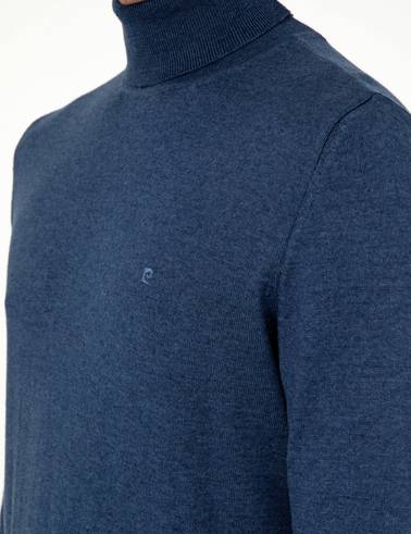 İndigo Melanj Slim Fit Balıkçı Yaka Basic Triko Kazak