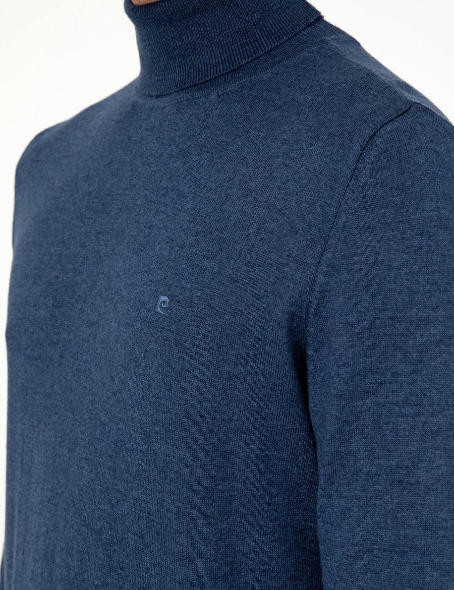 İndigo Melanj Slim Fit Balıkçı Yaka Basic Triko Kazak