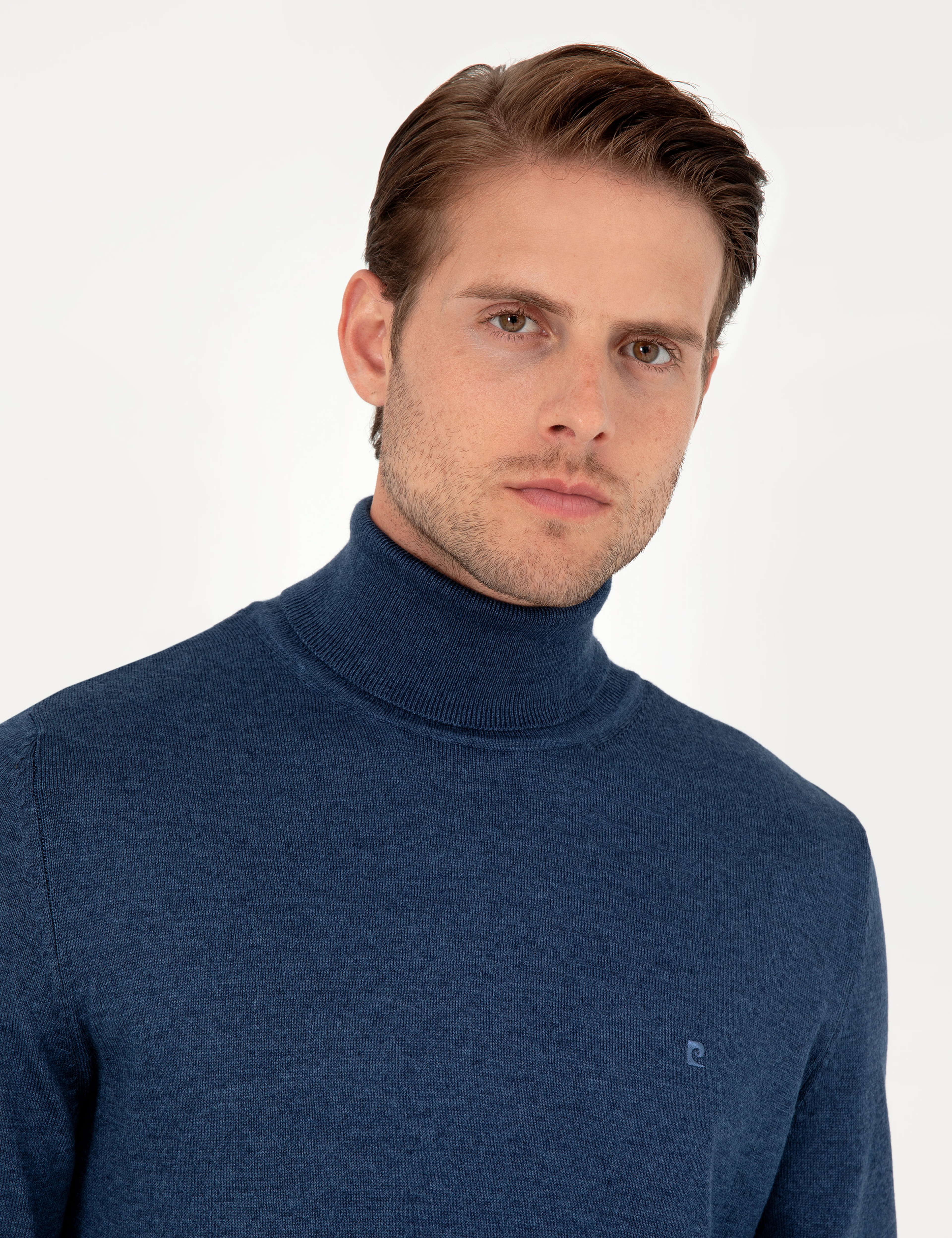 İndigo Melanj Slim Fit Balıkçı Yaka Basic Triko Kazak - Image 2