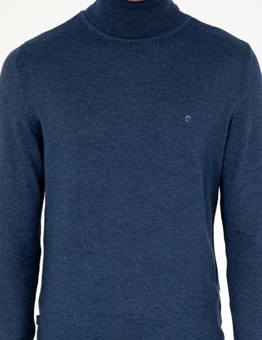 İndigo Melanj Slim Fit Balıkçı Yaka Basic Triko Kazak