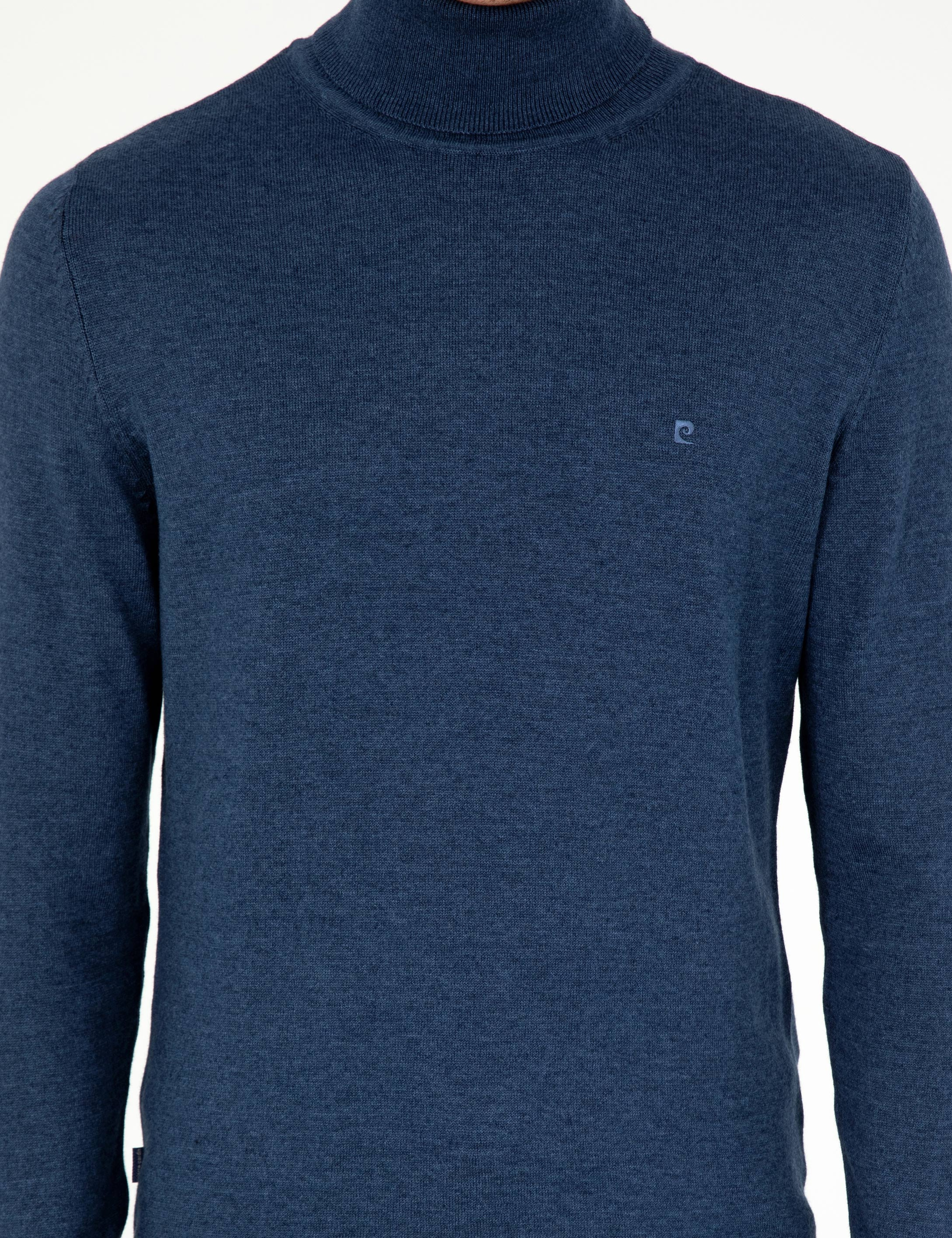 İndigo Melanj Slim Fit Balıkçı Yaka Basic Triko Kazak