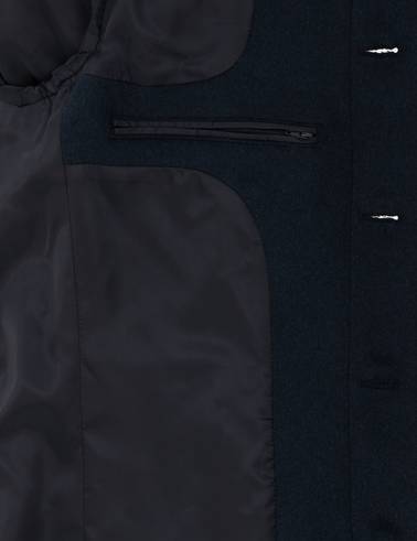 Lacivert Yün Karışımlı Slim Fit Palto