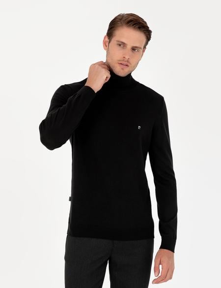 Siyah Slim Fit Balıkçı Yaka Basic Triko Kazak - 50296602008