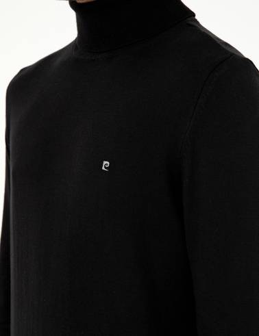 Siyah Slim Fit Balıkçı Yaka Basic Triko Kazak