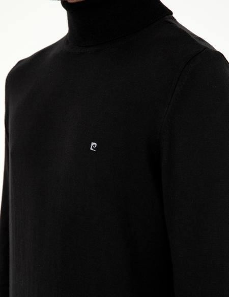 Siyah Slim Fit Balıkçı Yaka Basic Triko Kazak - 50296602008