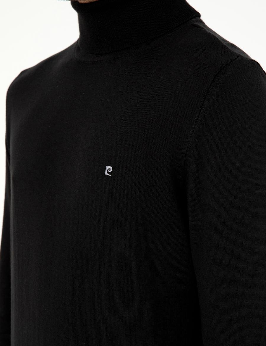 Siyah Slim Fit Balıkçı Yaka Basic Triko Kazak