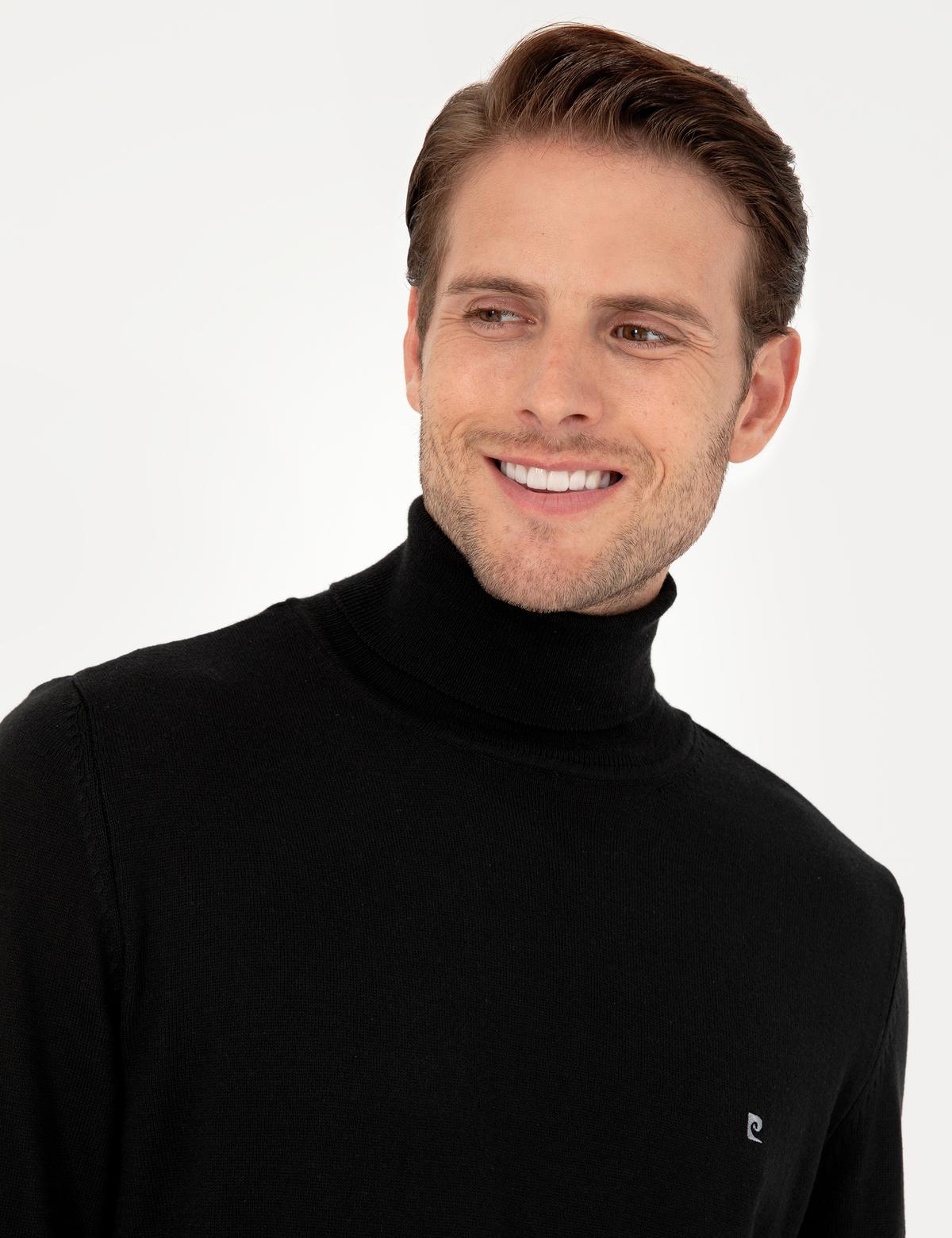 Siyah Slim Fit Balıkçı Yaka Basic Triko Kazak - 50296602008