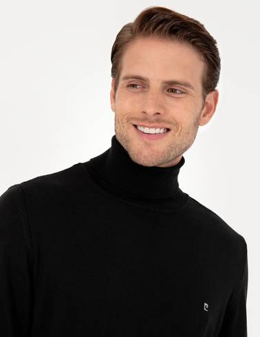 Siyah Slim Fit Balıkçı Yaka Basic Triko Kazak