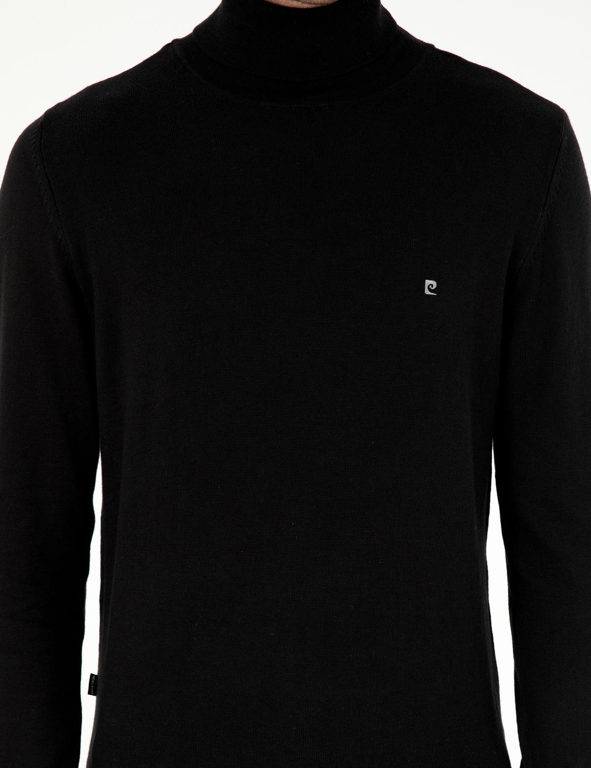 Siyah Slim Fit Balıkçı Yaka Basic Triko Kazak - 50296602008