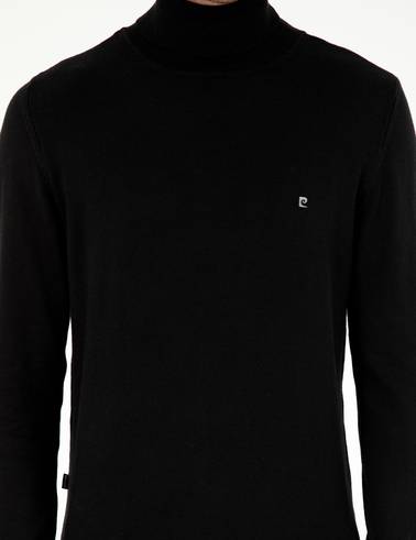 Siyah Slim Fit Balıkçı Yaka Basic Triko Kazak