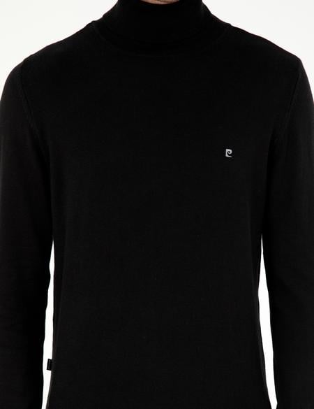 Siyah Slim Fit Balıkçı Yaka Basic Triko Kazak - 50296602008