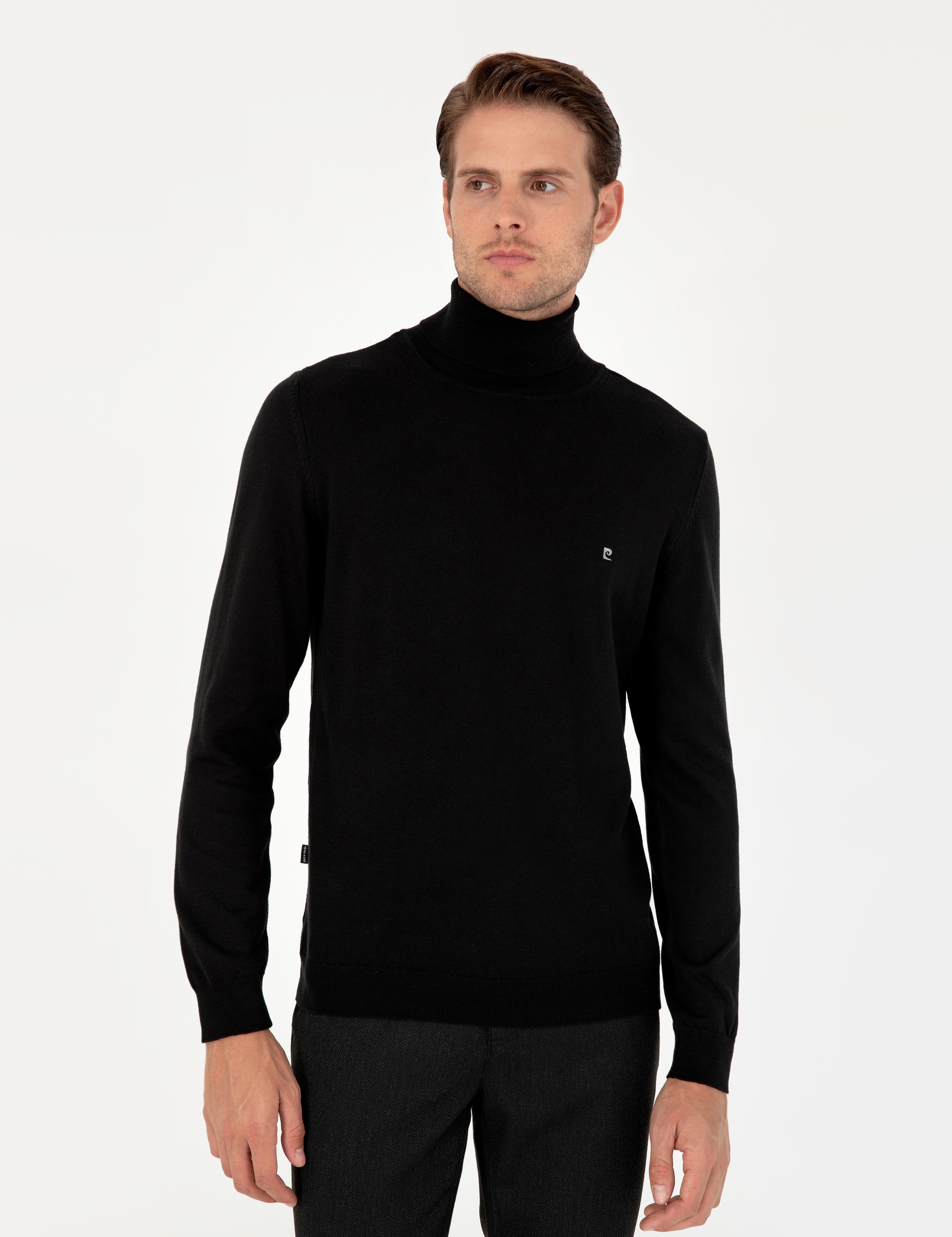 Siyah Slim Fit Balıkçı Yaka Basic Triko Kazak - Image 3