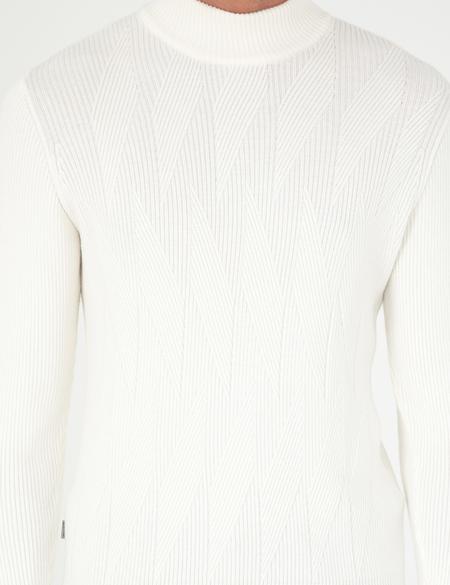 Ekru Slim Fit Yarım Balıkçı Yaka Yün Karışımlı Triko Kazak - 50296462001