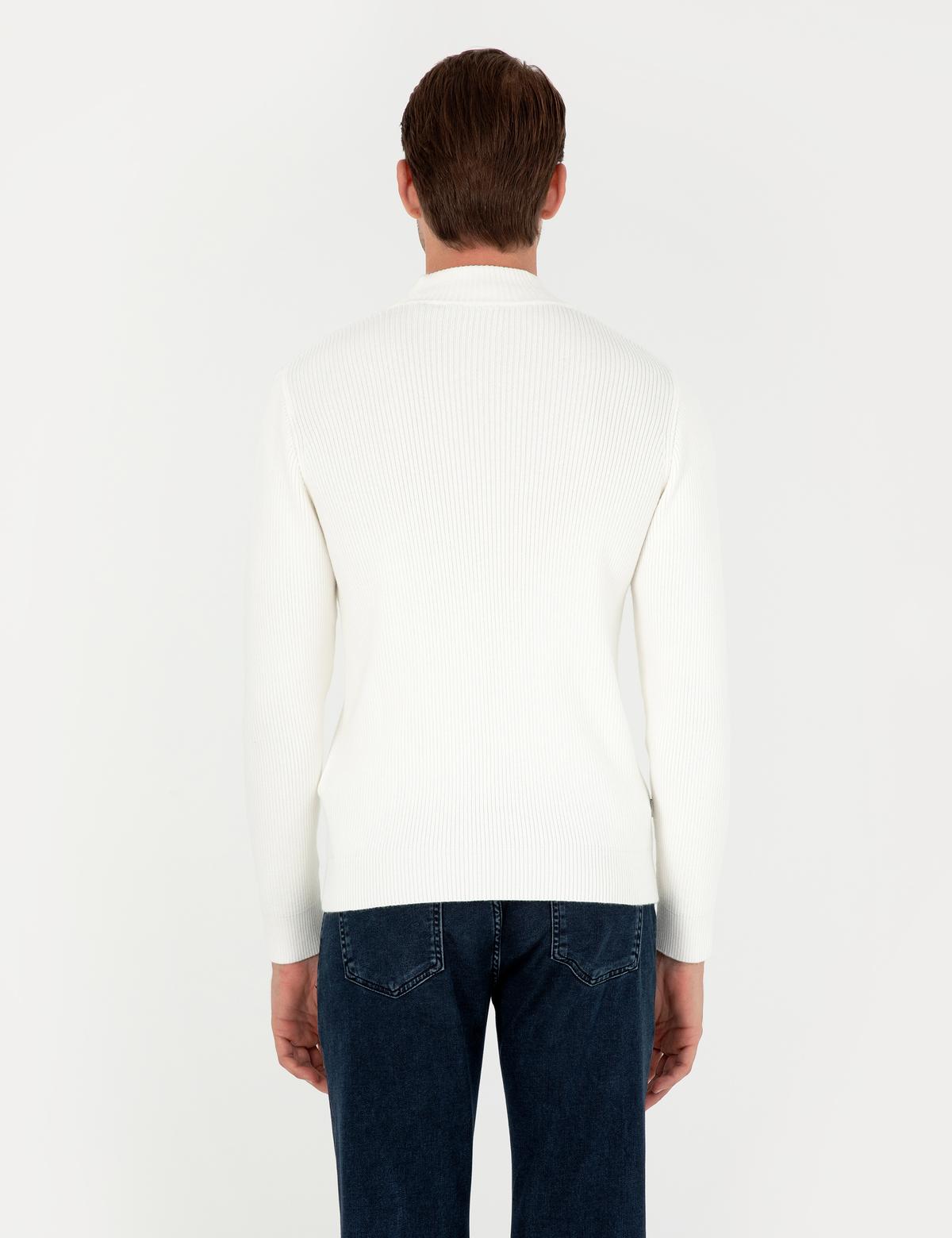 Ekru Slim Fit Yarım Balıkçı Yaka Yün Karışımlı Triko Kazak - 50296462001