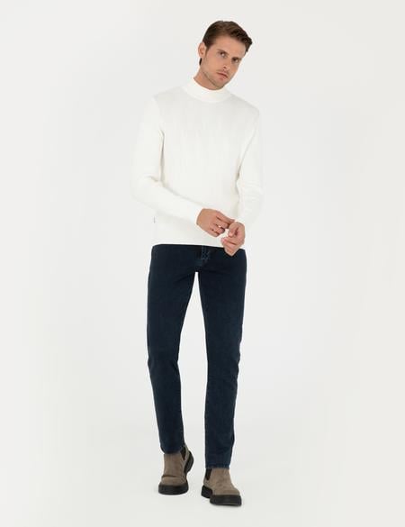 Ekru Slim Fit Yarım Balıkçı Yaka Yün Karışımlı Triko Kazak - 50296462001