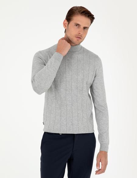 Gri Slim Fit Yarım Balıkçı Yaka Triko Kazak - 50296414013