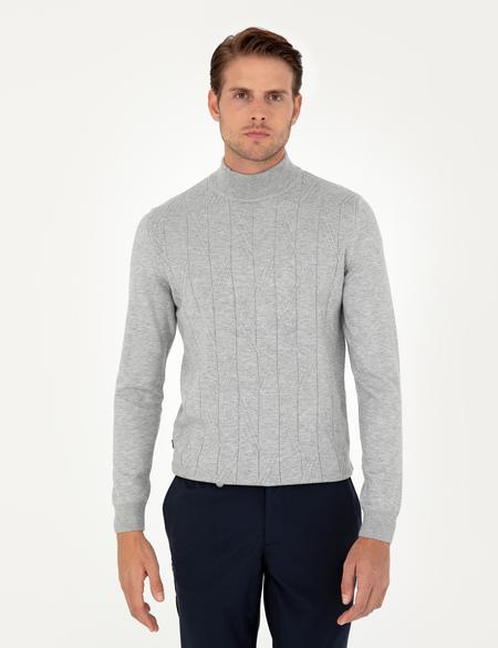 Gri Slim Fit Yarım Balıkçı Yaka Triko Kazak - 50296414013