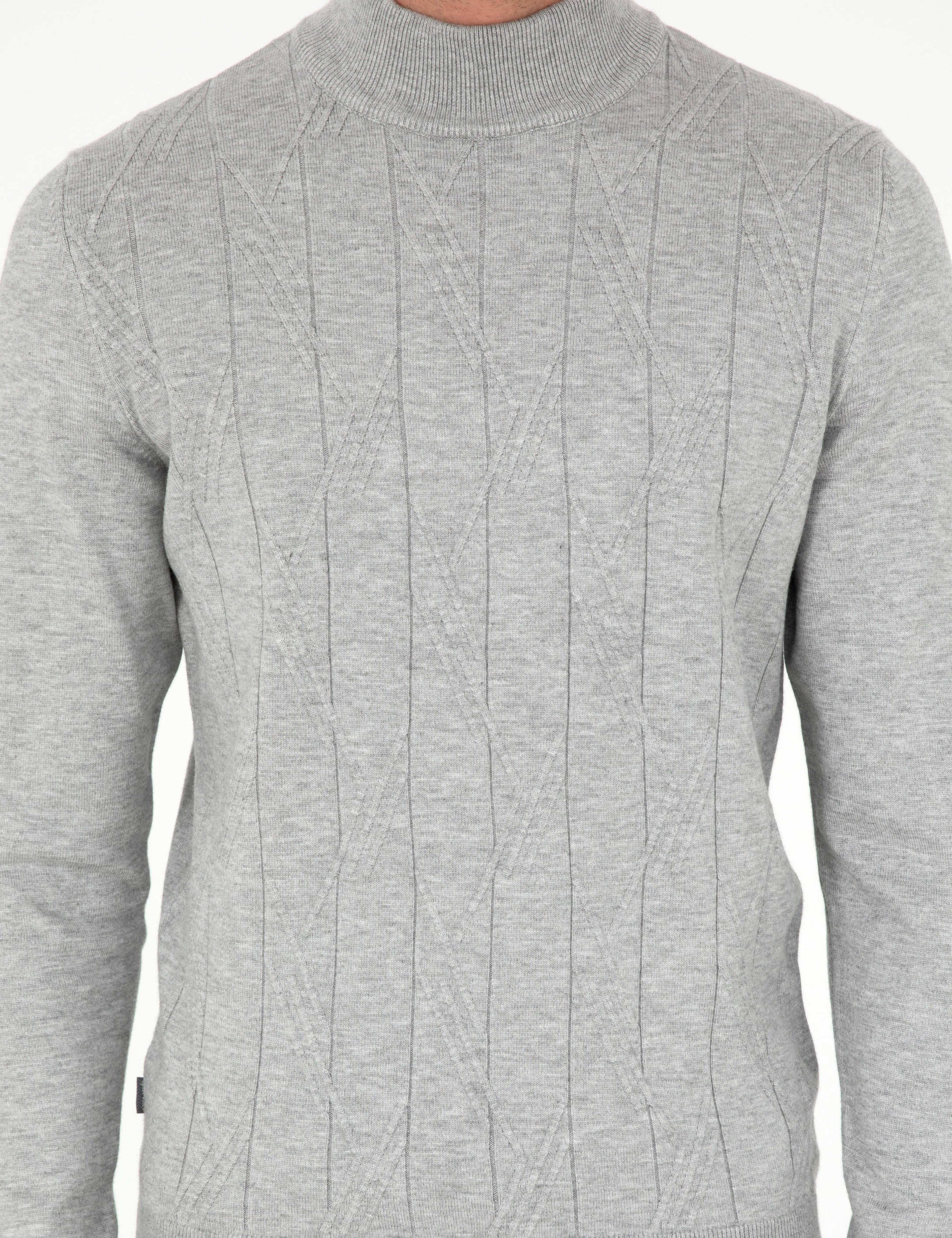 Gri Slim Fit Yarım Balıkçı Yaka Triko Kazak - Image 6