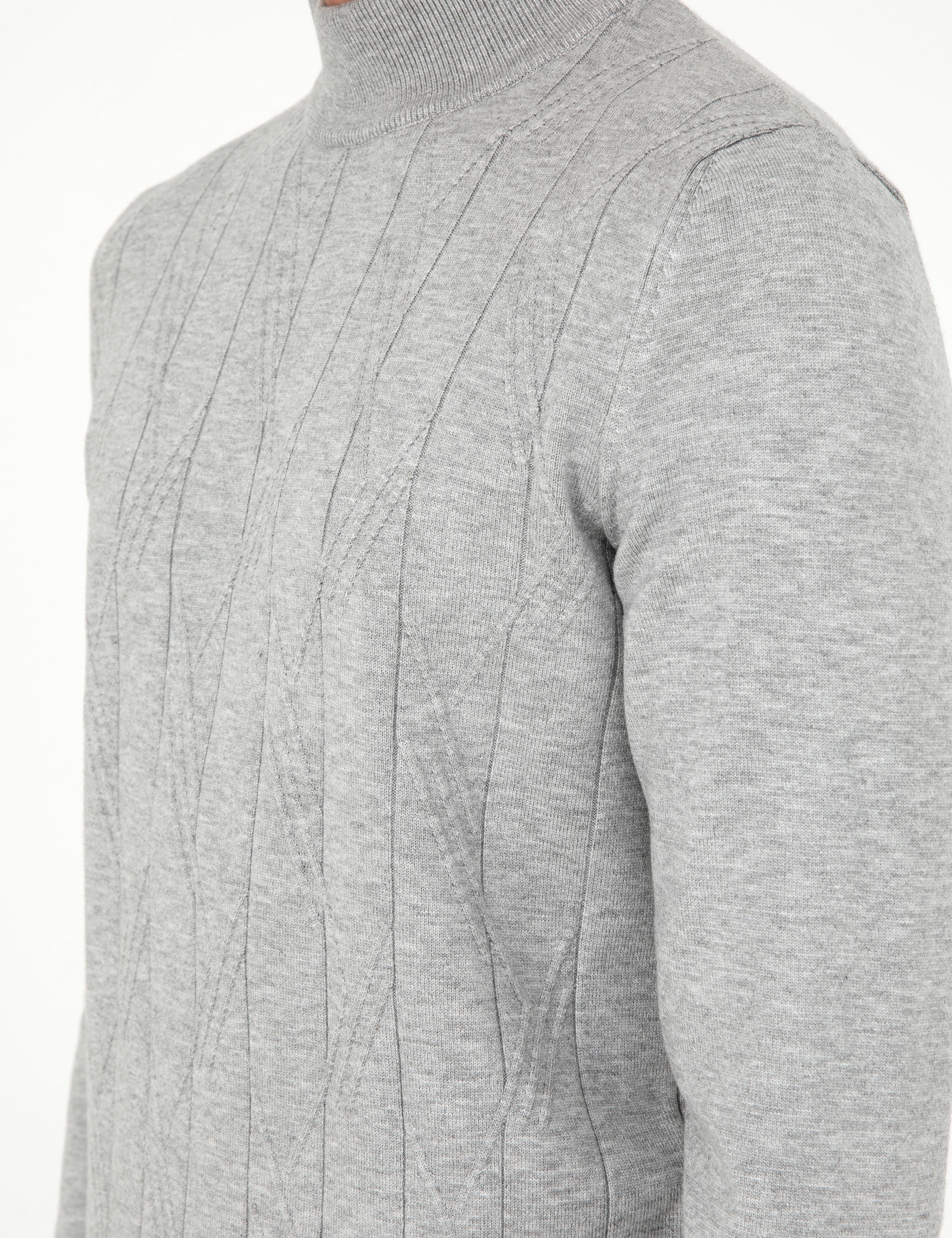 Gri Slim Fit Yarım Balıkçı Yaka Triko Kazak - Image 7