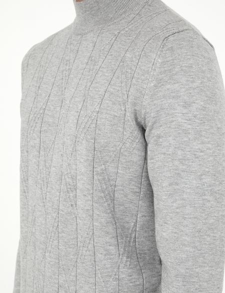Gri Slim Fit Yarım Balıkçı Yaka Triko Kazak - 50296414013