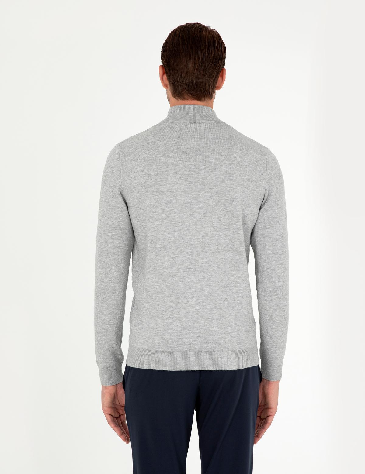 Gri Slim Fit Yarım Balıkçı Yaka Triko Kazak - 50296414013