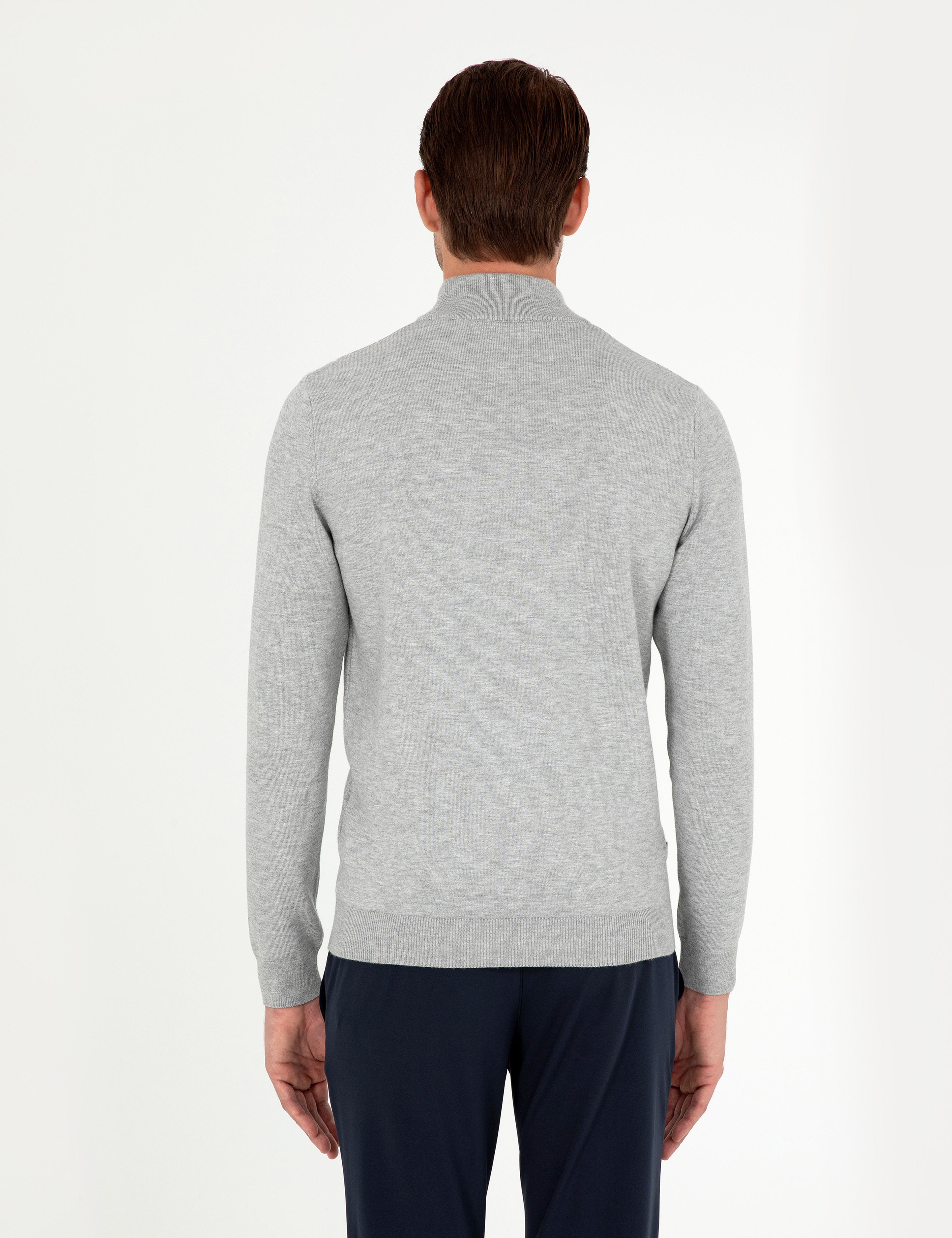 Gri Slim Fit Yarım Balıkçı Yaka Triko Kazak - Image 5