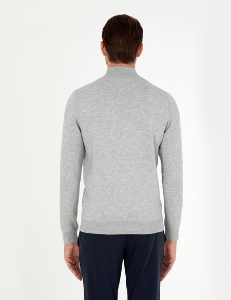 Gri Slim Fit Yarım Balıkçı Yaka Triko Kazak - 50296414013