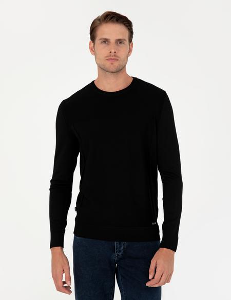 Siyah Slim Fit Bisiklet Yaka Triko Kazak - 50296455011