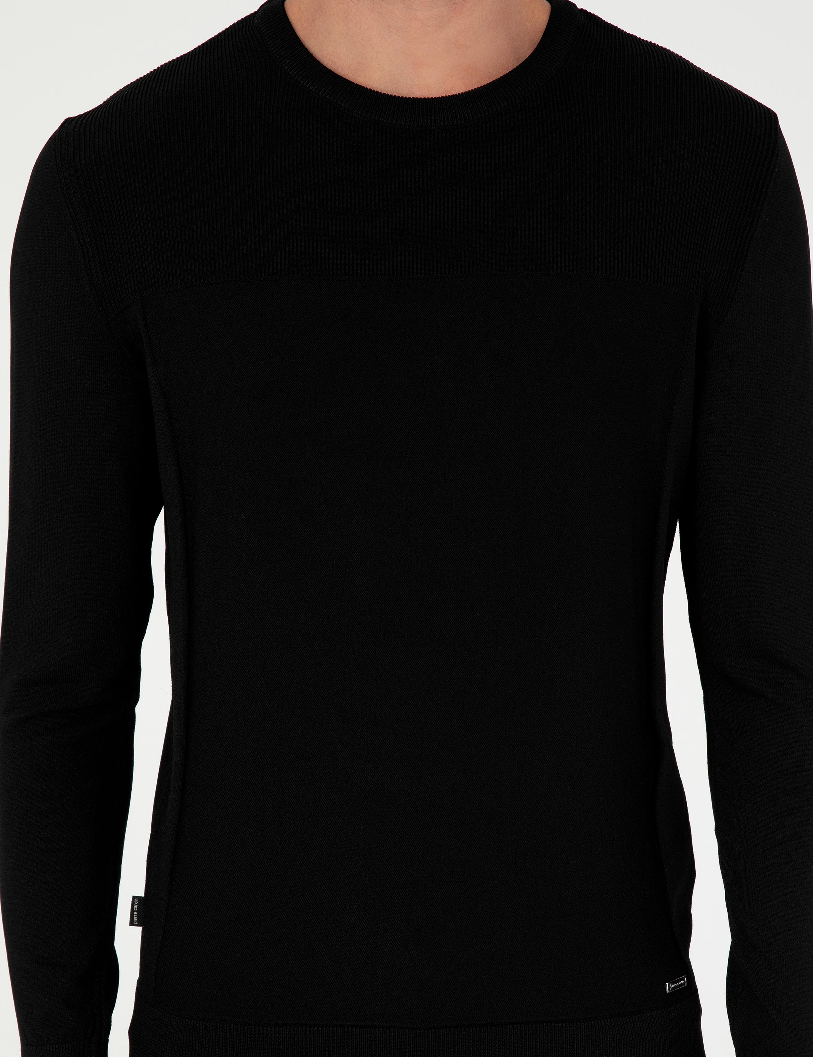 Siyah Slim Fit Bisiklet Yaka Triko Kazak