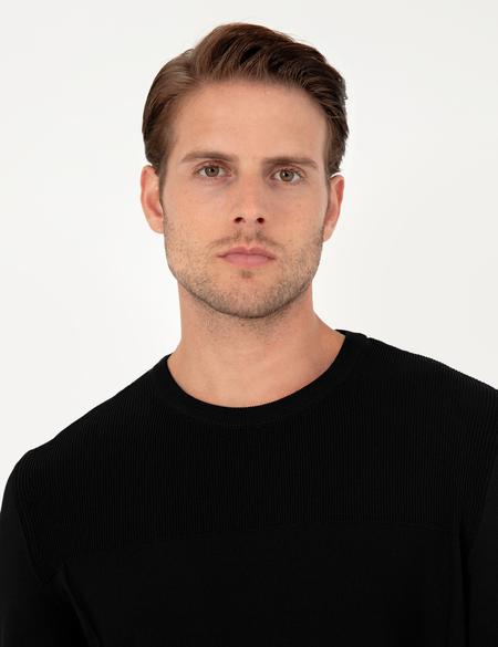 Siyah Slim Fit Bisiklet Yaka Triko Kazak - 50296455011