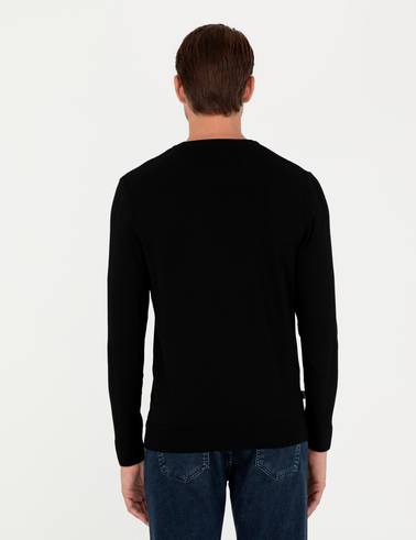 Siyah Slim Fit Bisiklet Yaka Triko Kazak