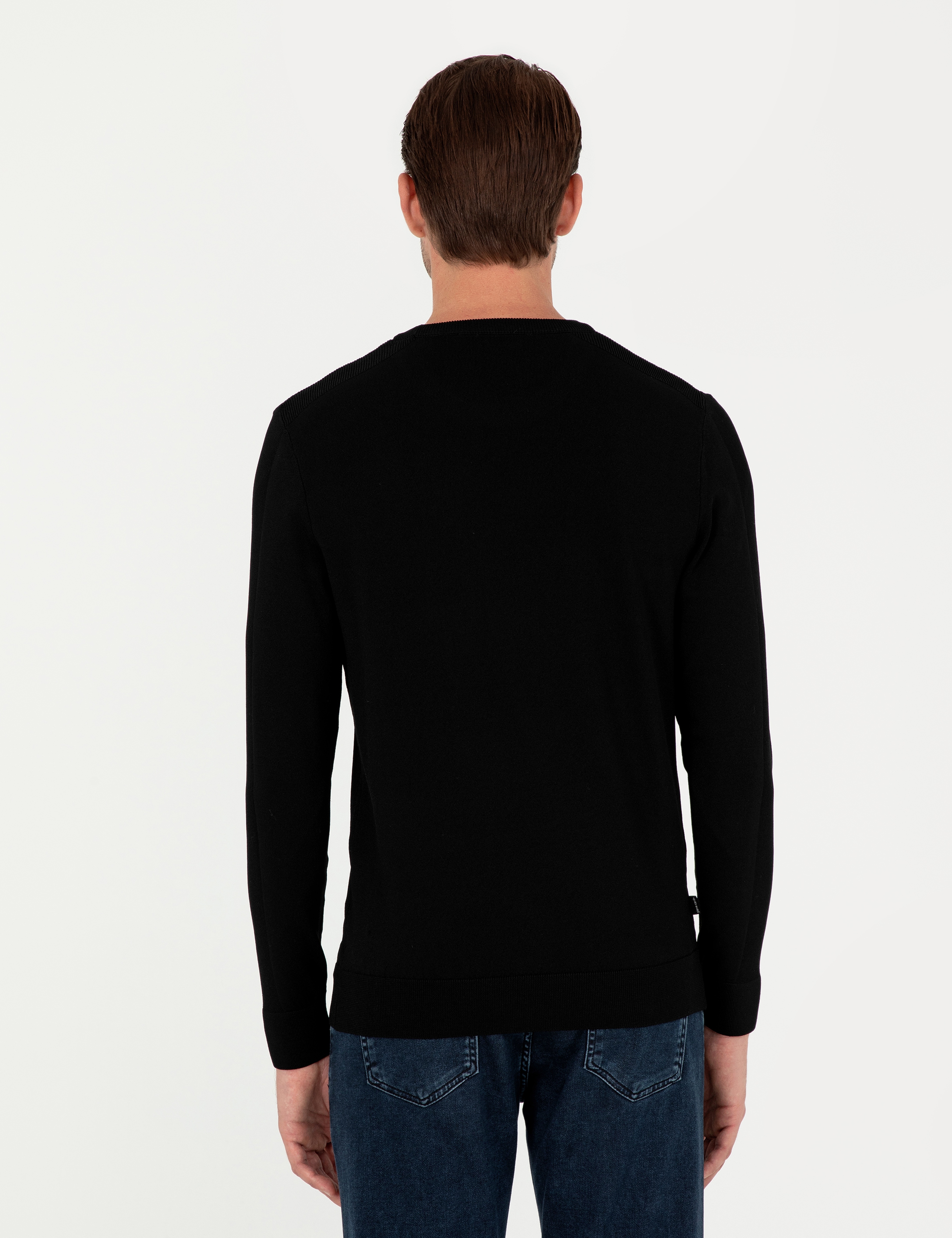 Siyah Slim Fit Bisiklet Yaka Triko Kazak - Image 5