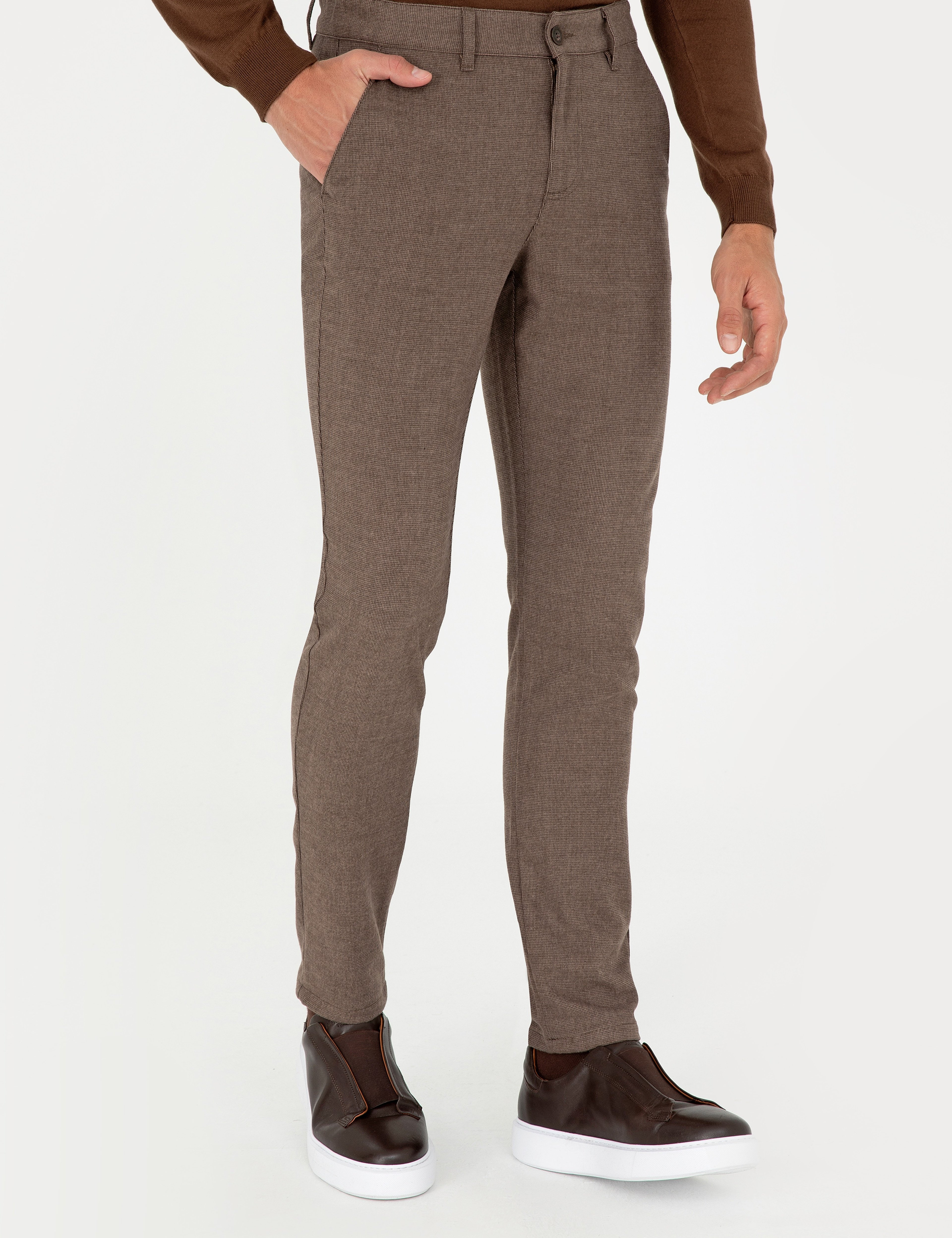 Kahverengi Slim Fit Kanvas Pantolon - Image 2