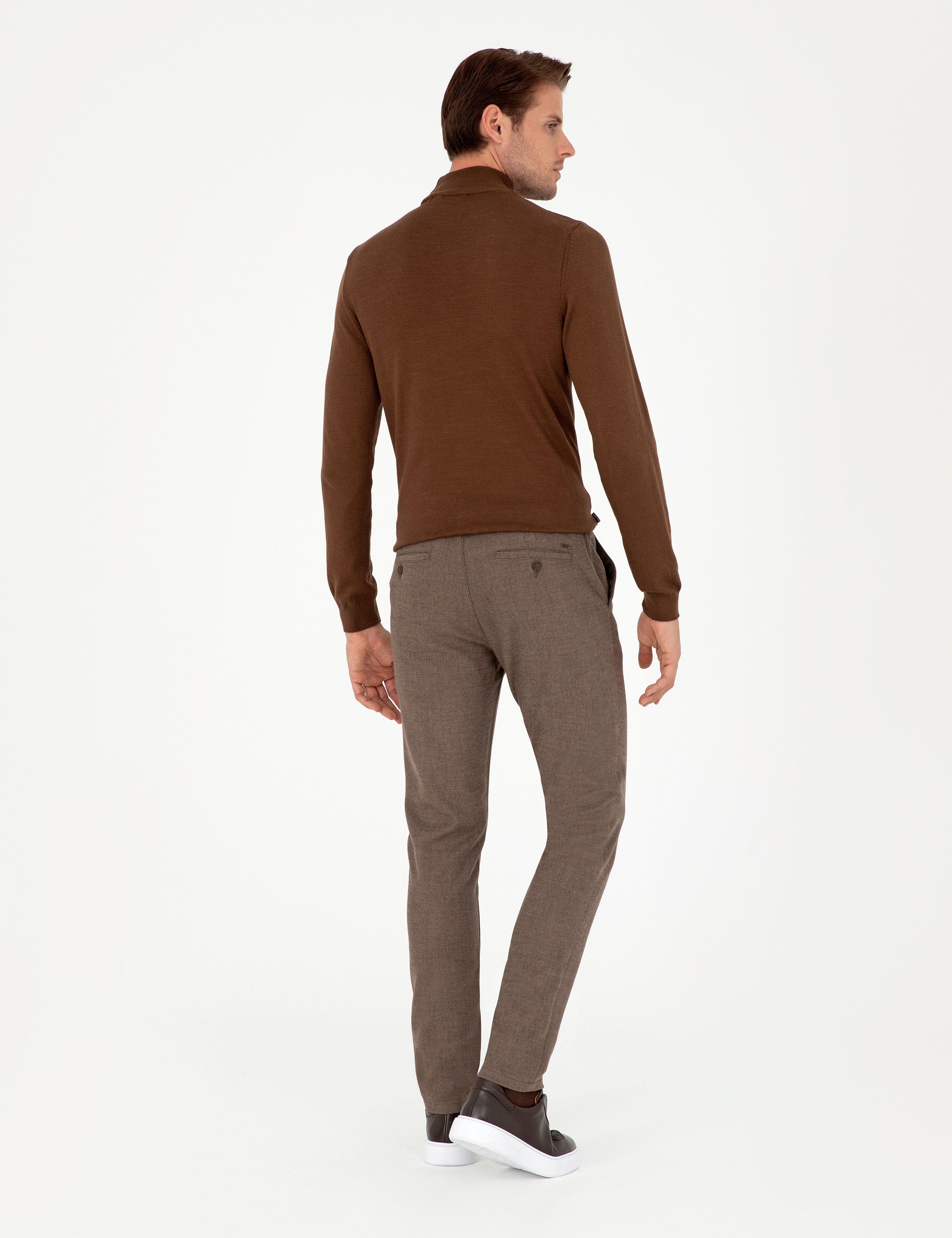 Kahverengi Slim Fit Kanvas Pantolon - Image 4