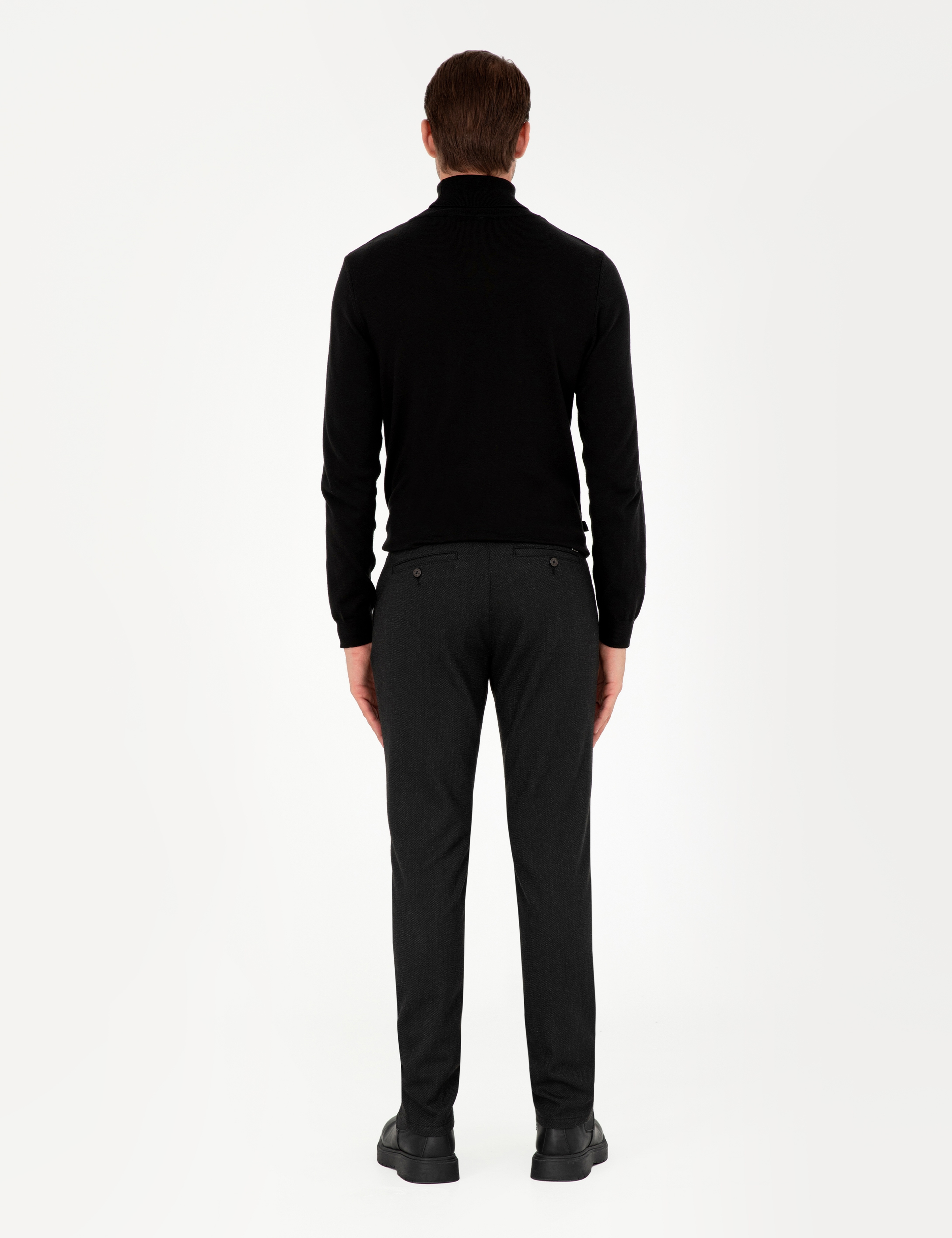 Siyah Slim Fit Kanvas Pantolon - Image 4