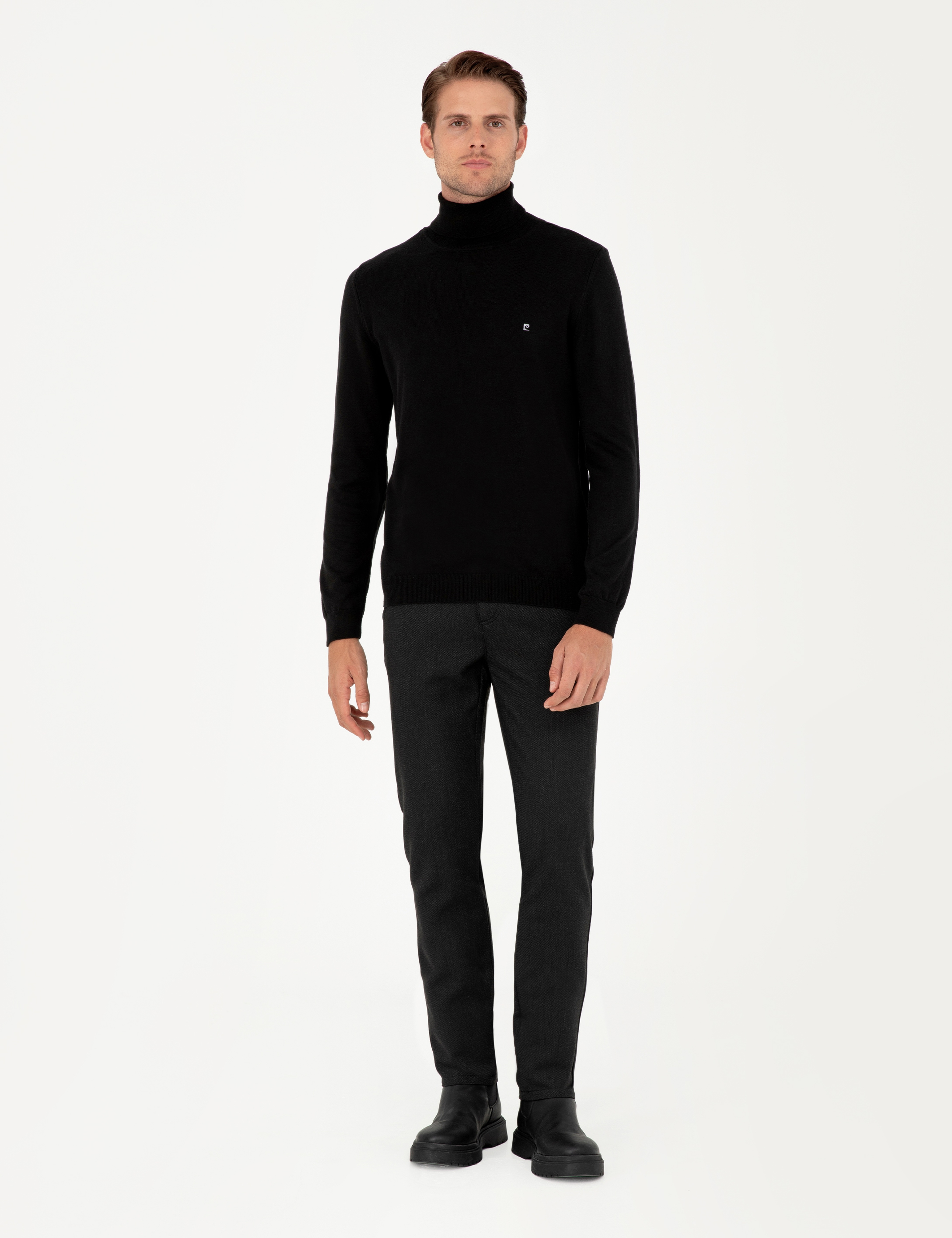 Siyah Slim Fit Kanvas Pantolon - Image 1