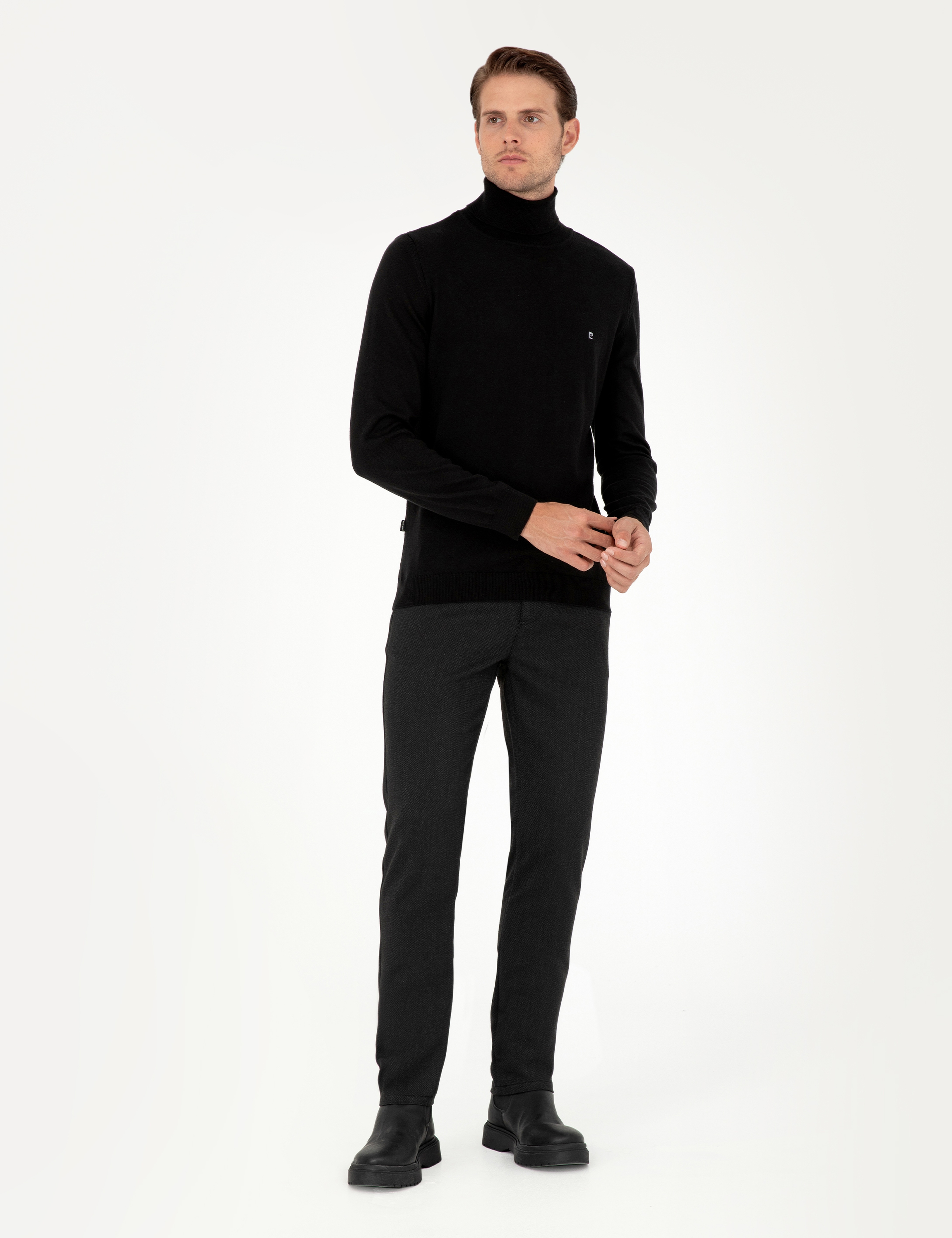 Siyah Slim Fit Kanvas Pantolon - Image 3