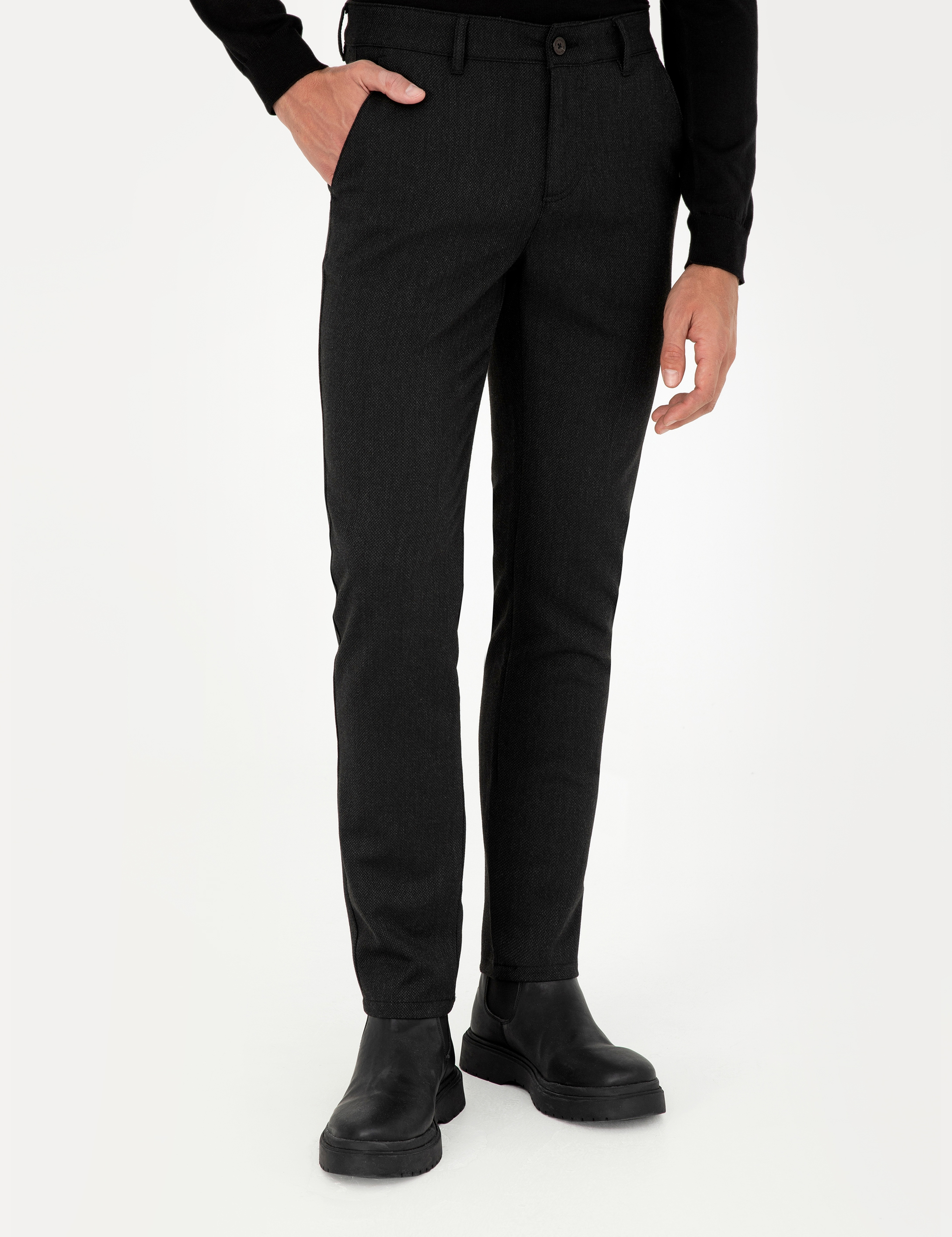 Siyah Slim Fit Kanvas Pantolon - Image 2