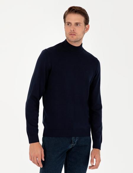 Lacivert Slim Fit Yarım Balıkçı Yaka Basic Triko Kazak - 50296548014