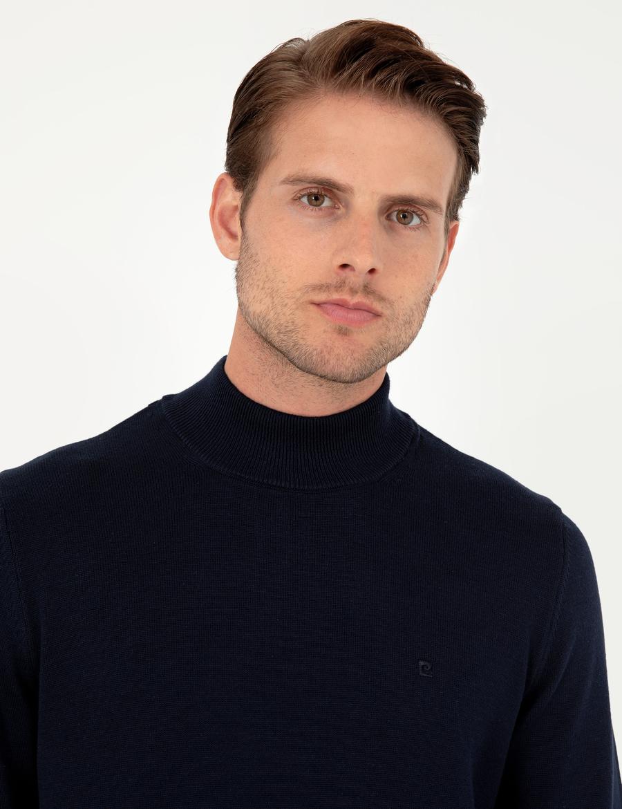 Lacivert Slim Fit Yarım Balıkçı Yaka Basic Triko Kazak