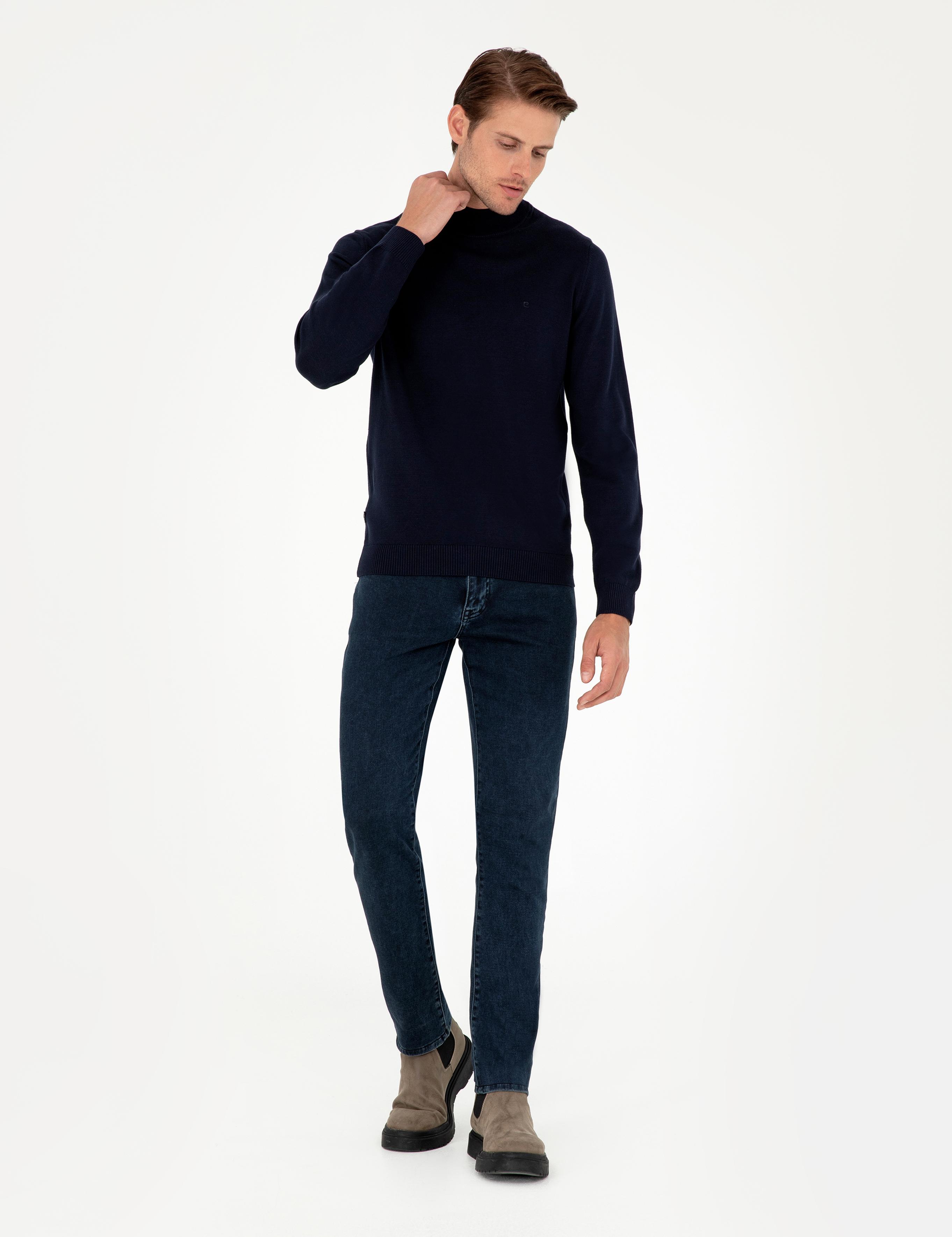Lacivert Slim Fit Yarım Balıkçı Yaka Basic Triko Kazak