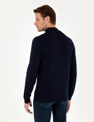 Lacivert Slim Fit Yarım Balıkçı Yaka Basic Triko Kazak