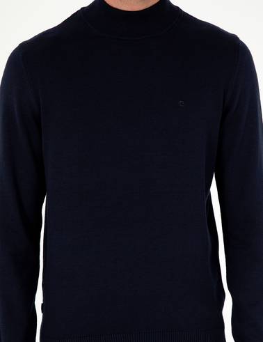 Lacivert Slim Fit Yarım Balıkçı Yaka Basic Triko Kazak