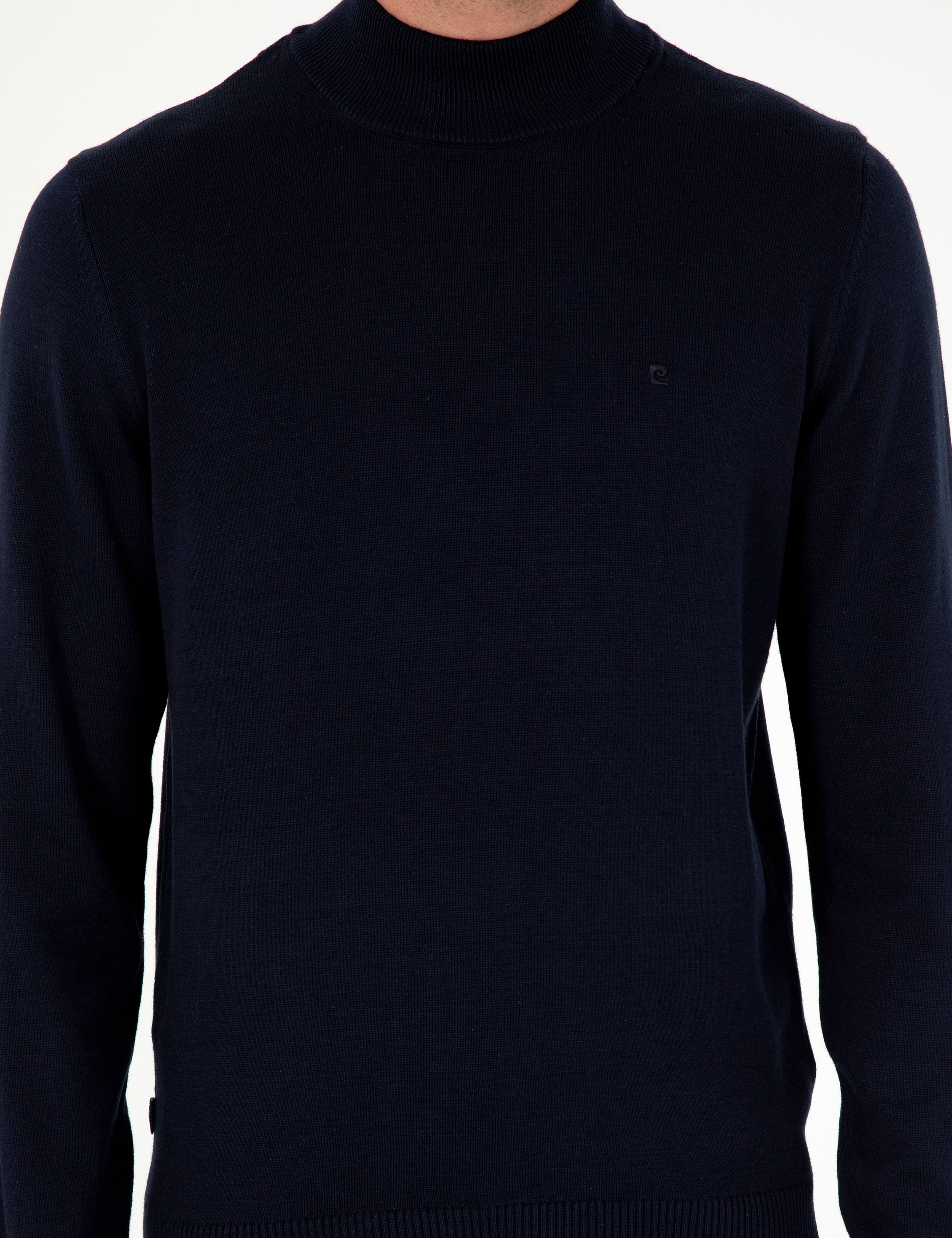 Lacivert Slim Fit Yarım Balıkçı Yaka Basic Triko Kazak