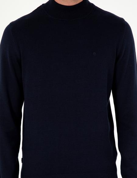 Lacivert Slim Fit Yarım Balıkçı Yaka Basic Triko Kazak - 50296548014