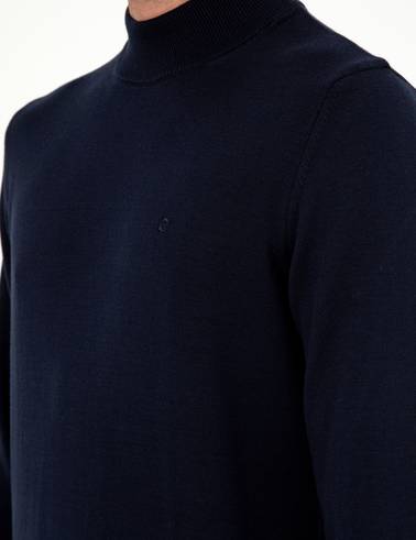 Lacivert Slim Fit Yarım Balıkçı Yaka Basic Triko Kazak