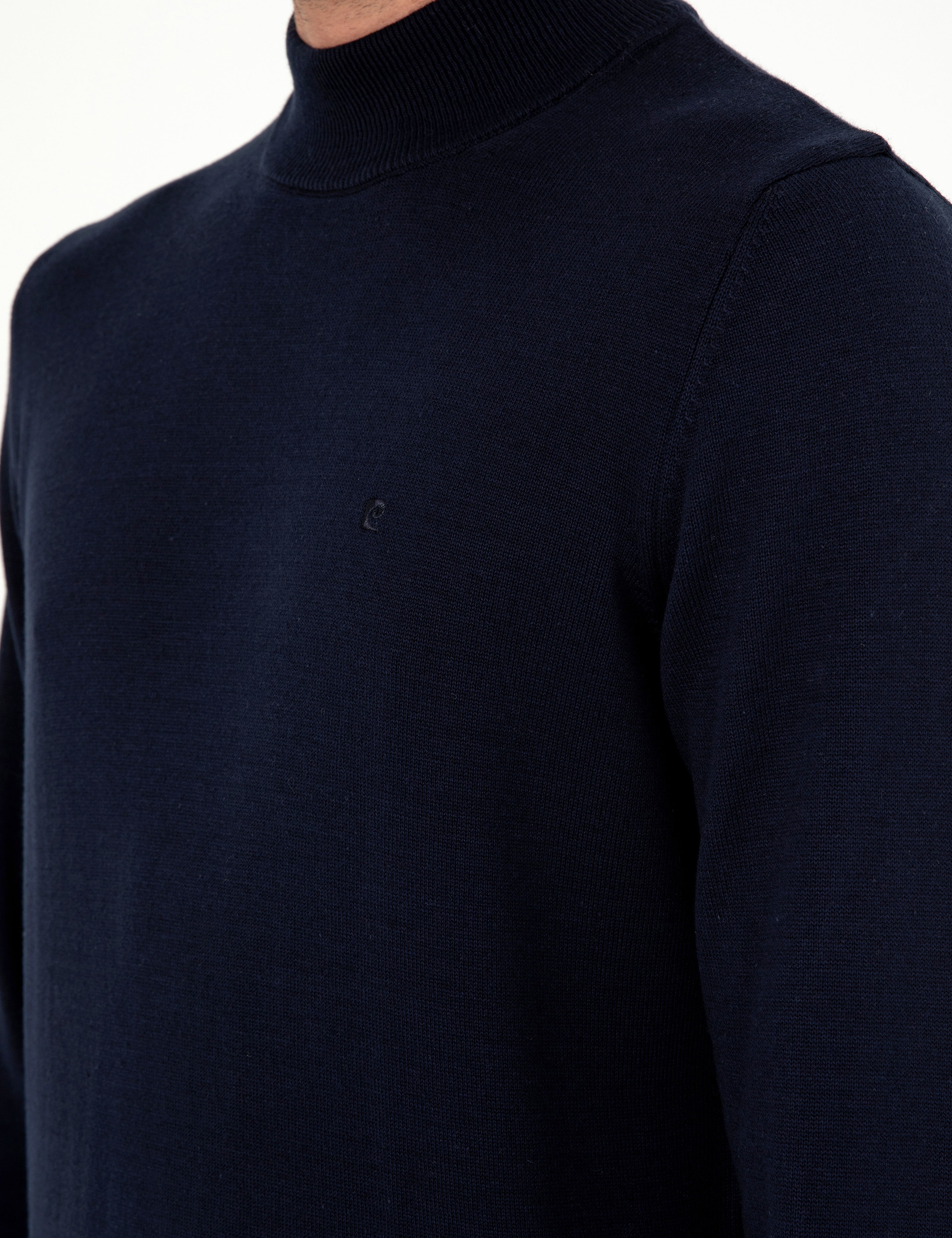 Lacivert Slim Fit Yarım Balıkçı Yaka Basic Triko Kazak