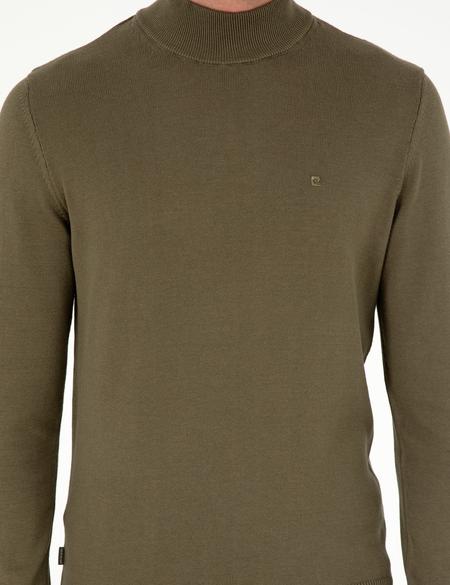 Koyu Haki Slim Fit Yarım Balıkçı Yaka Basic Triko Kazak - 50296548077