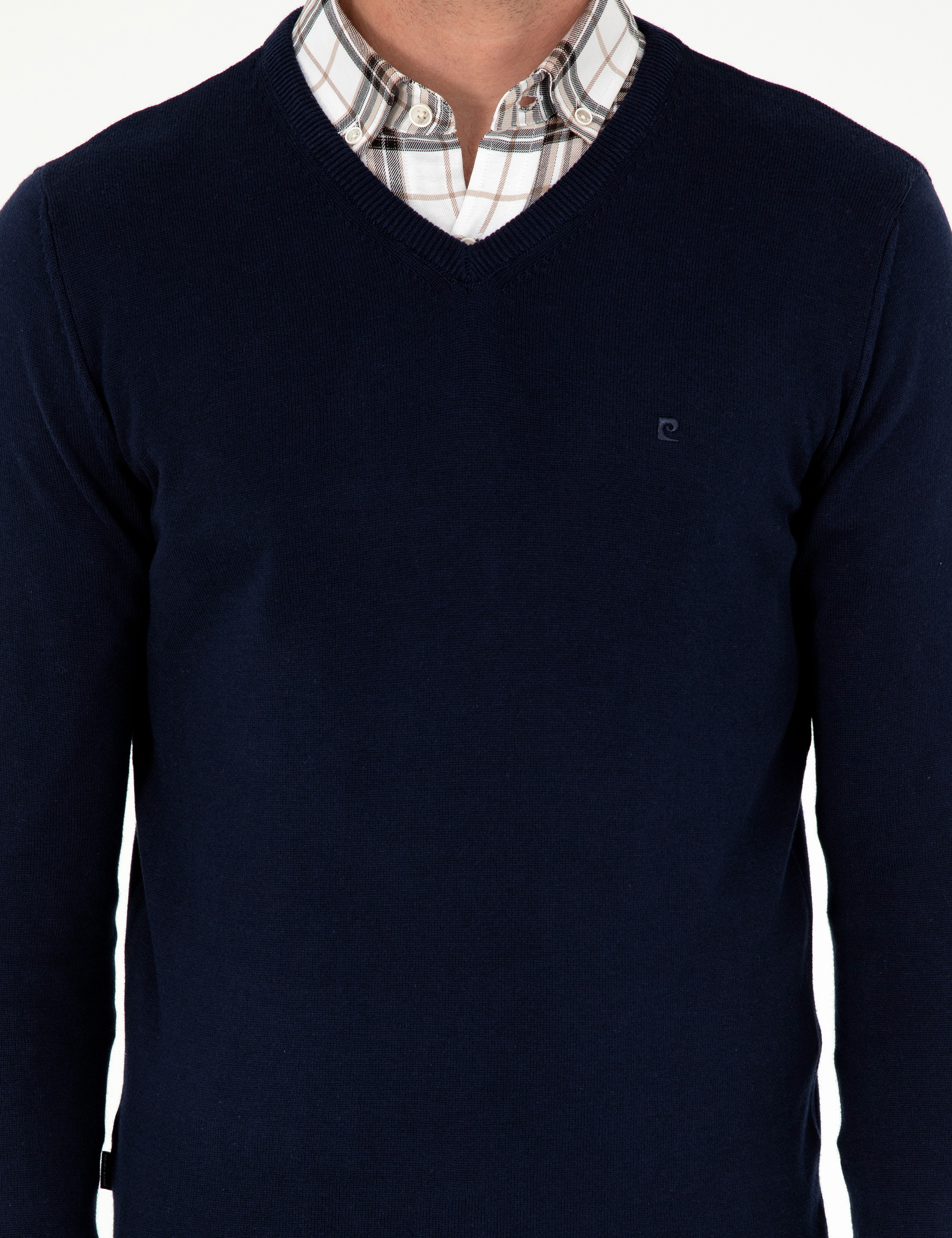 Lacivert Slim Fit V Yaka Basic Triko Kazak - Image 6